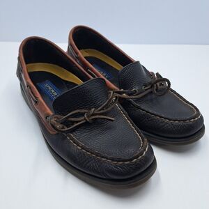 Sperry Top sider Mens 7 Boat Shoes Two Tone Leather Dark Brown Loafer Style